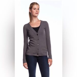 Inhabitat Cashmere cardigans- 2! charcoal and brown color- made in Hong Kong